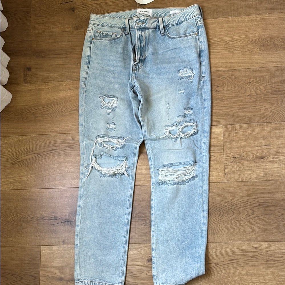 Frame Blue Distressed Boyfriend Jeans Relaxed Fit